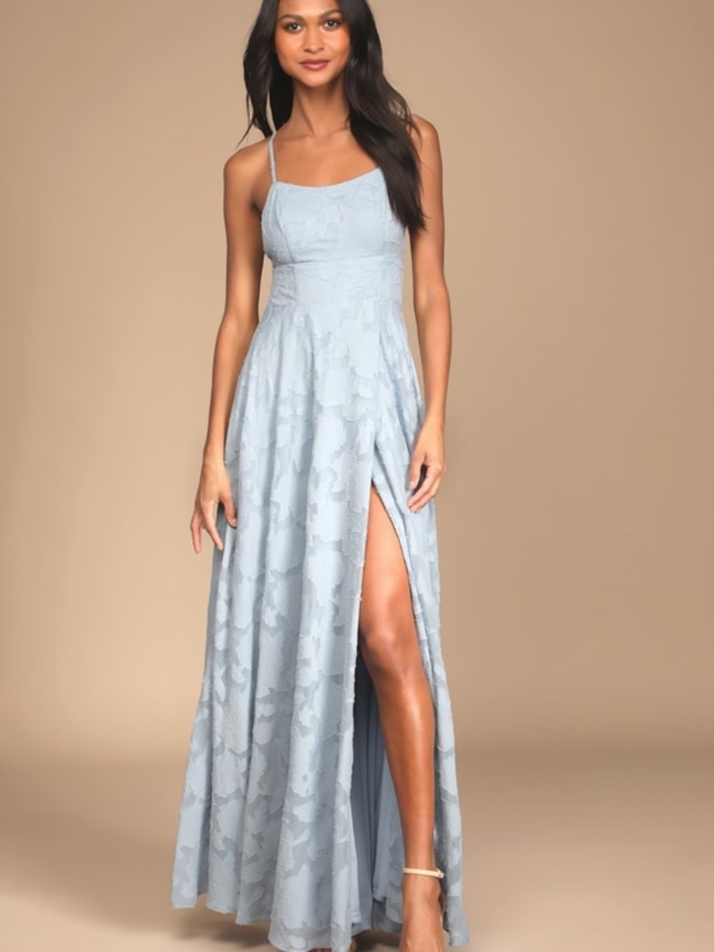 Lulus Let There Be Romance Slate Blue Burnout Floral Maxi Dress - Size M